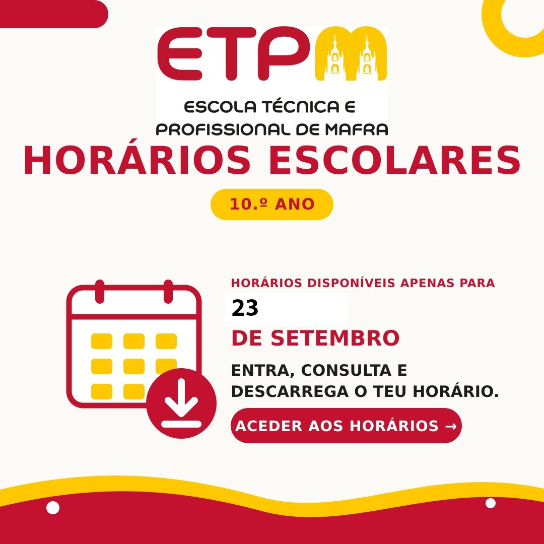 Horários Escolares – 10.º Ano | 23 de setembro