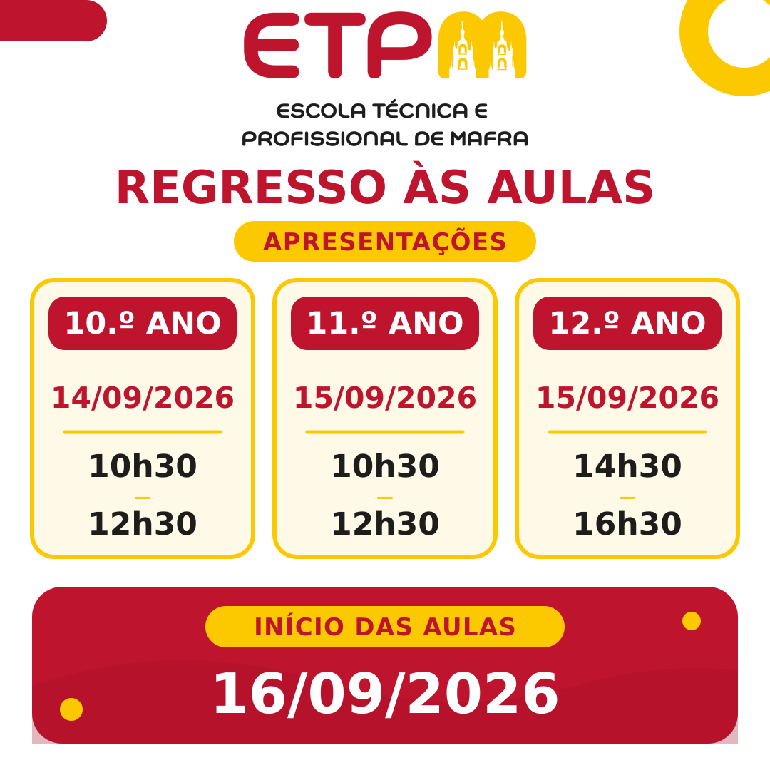 Início do ano letivo 2026/2027