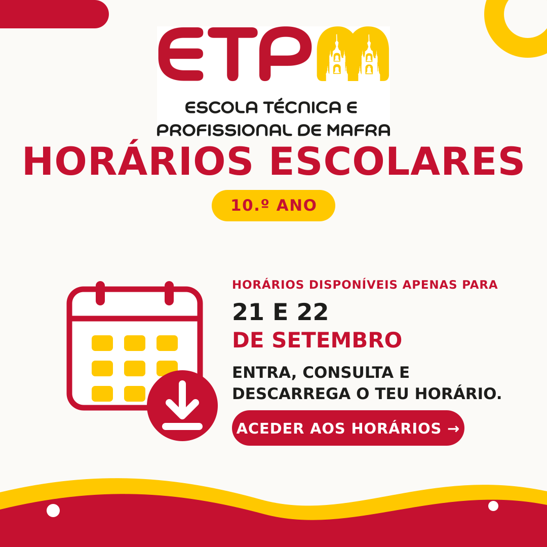 Horários das turmas 10 ano
